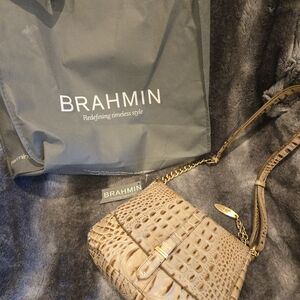 Brahmin Taupe Croc-Embossed Leather Crossbody Bag